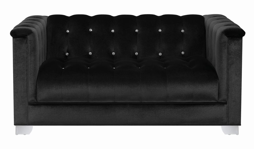 Contemporary glam style black velvet loveseat by Coaster
