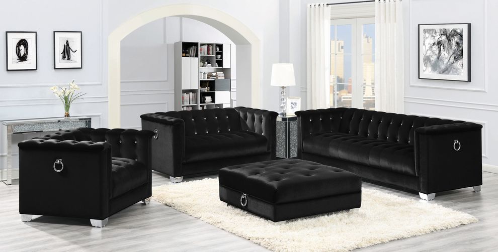 Contemporary glam style black velvet sofa by Coaster