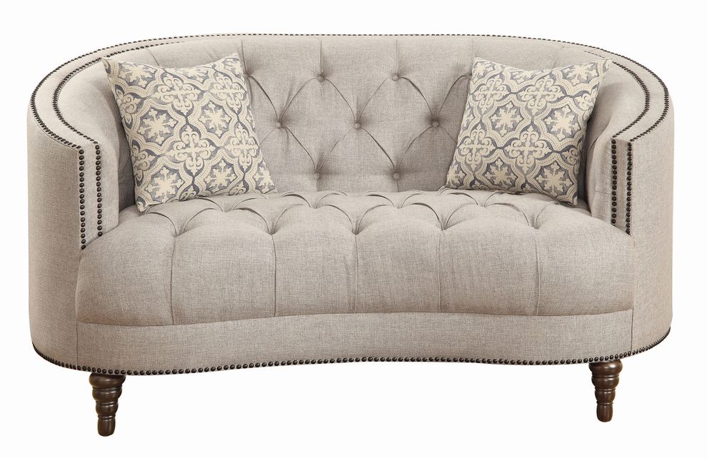 Linen-like traditional style tufted loveseat by Coaster