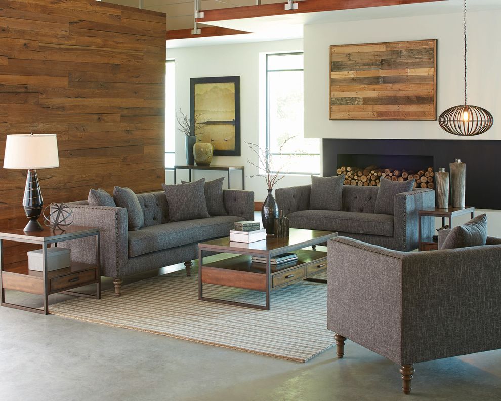 Gray tweed-like fabric modern sofa by Coaster