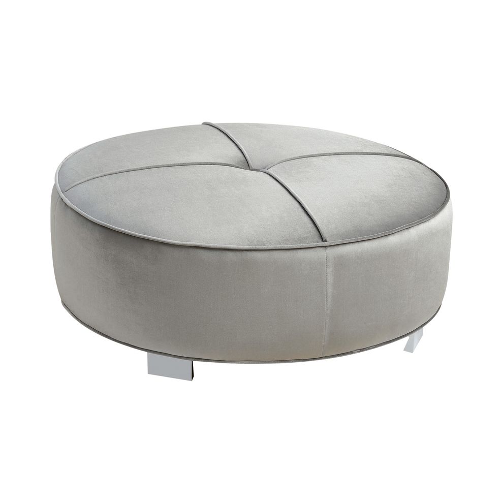 Silver velvet fabric glam style round ottoman by Coaster
