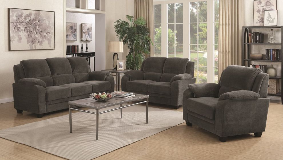 Gray chevron fabric comfy living room set by Coaster