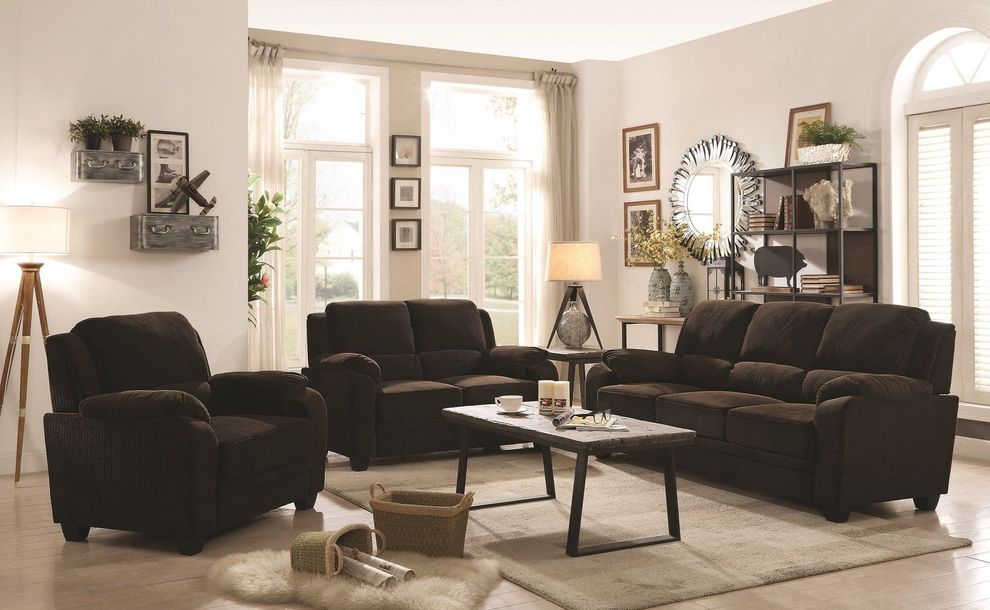 Chocolate chevron fabric comfy living room set by Coaster