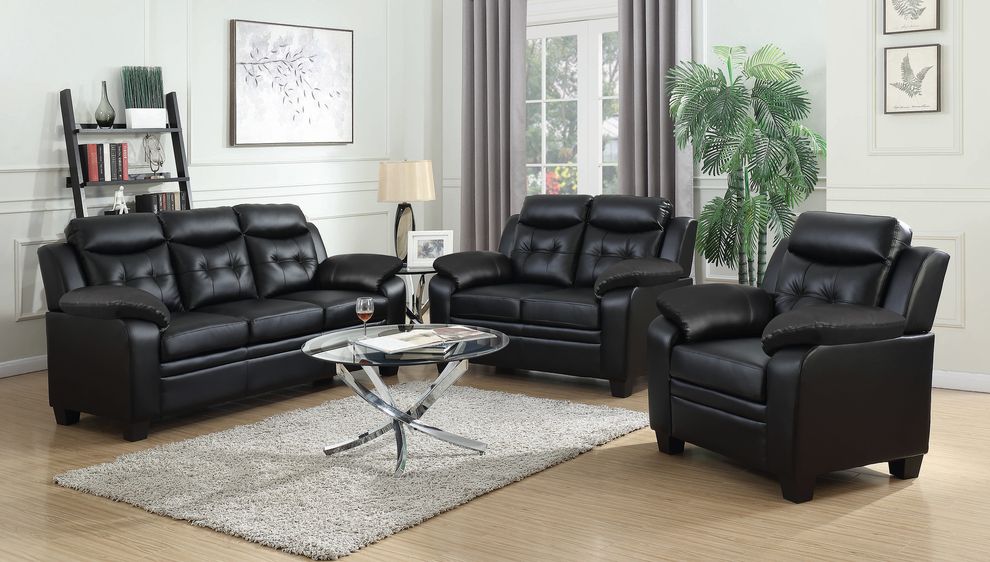 Black leatherette sofa in casual style by Coaster