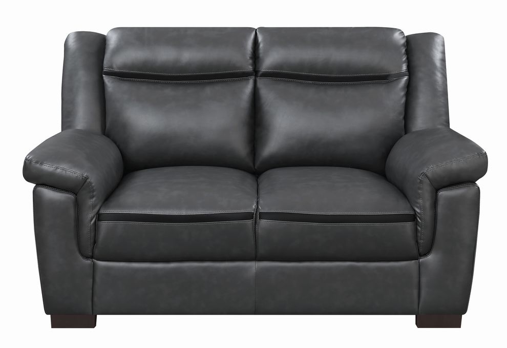 Black leatherette casual style loveseat by Coaster