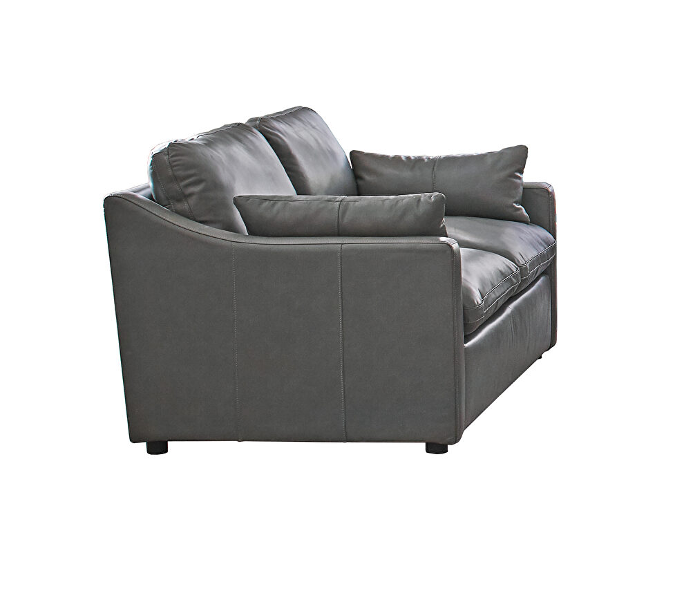 Loveseat, soft textured gray top grain leather upholstery by Coaster