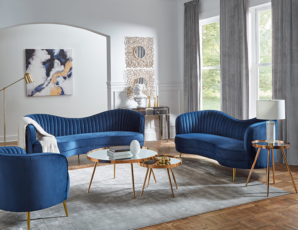 Beautiful shade of blue velvet sofa by Coaster