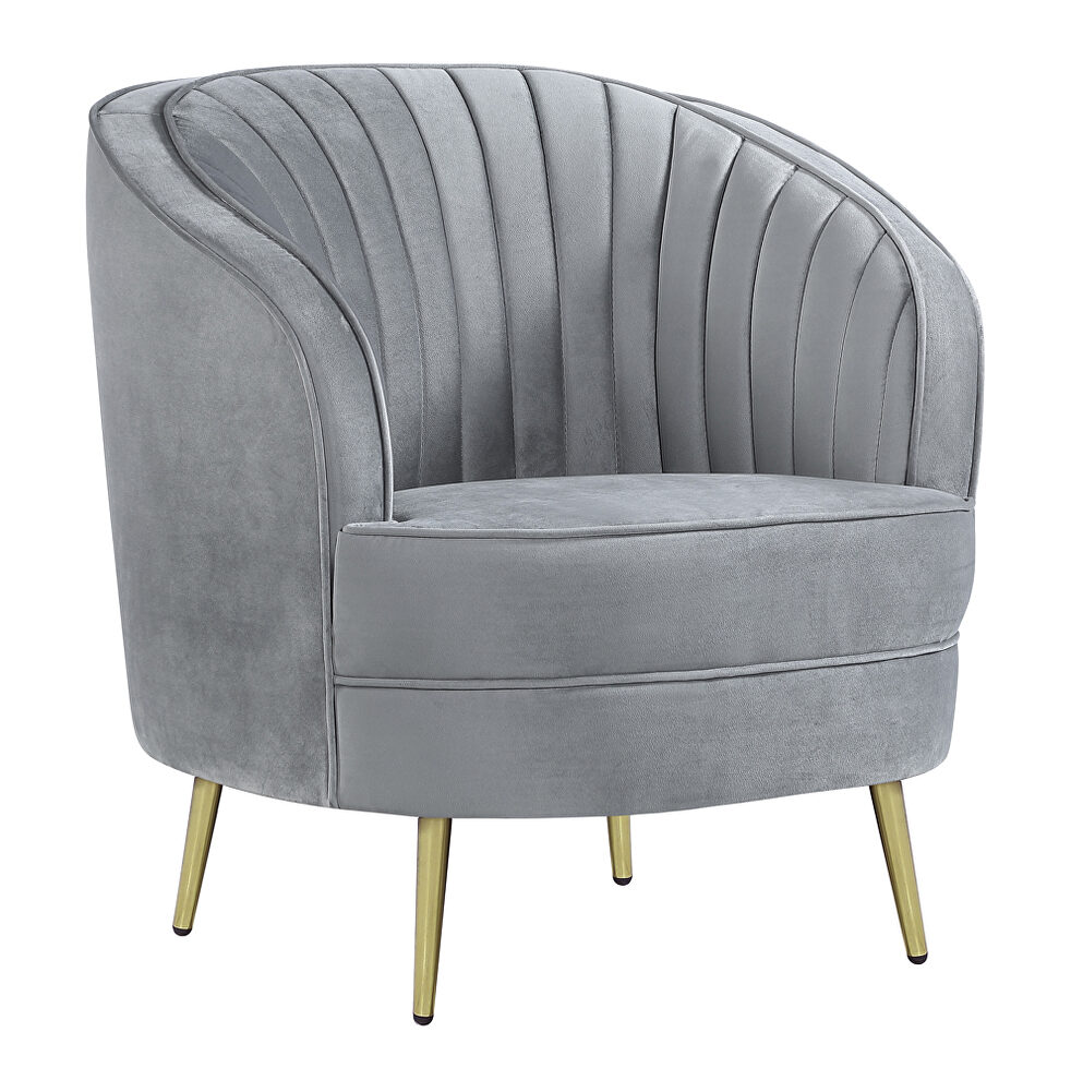 Gray velvet upholstery iconic kidney silhouette chair by Coaster