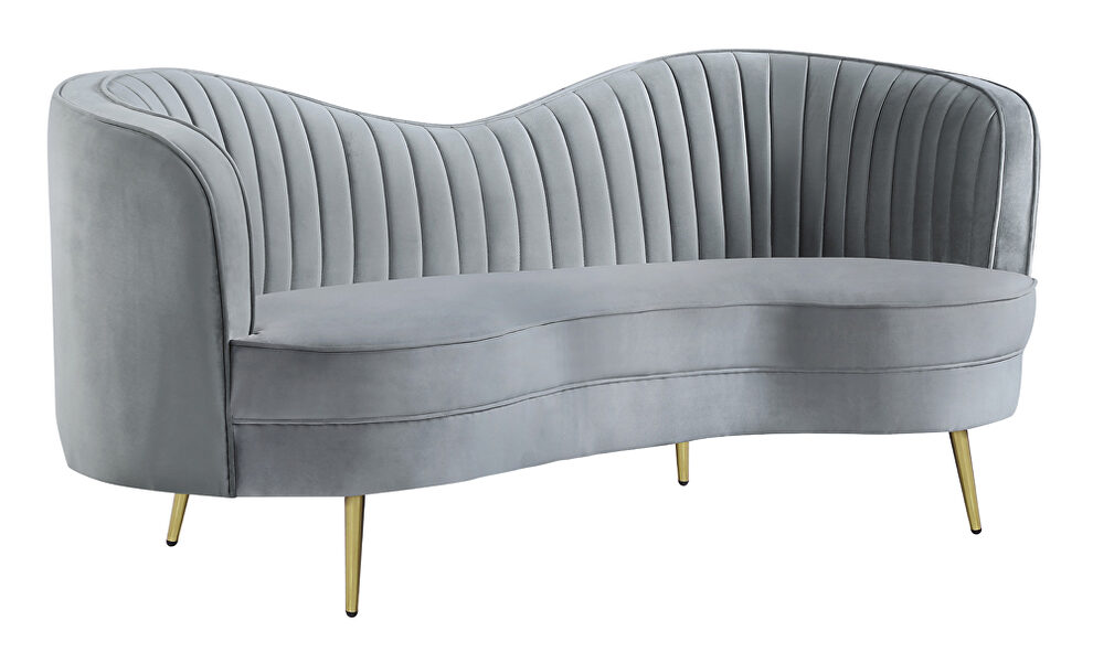 Gray velvet upholstery iconic kidney silhouette loveseat by Coaster