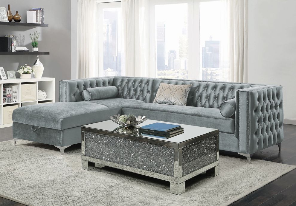 Glam style tufted gray fabric sectional by Coaster