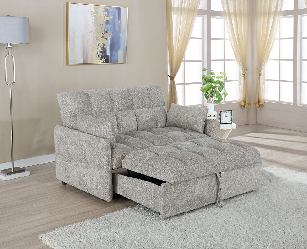 Sleeper sofa bed upholstered in durable beige chenille by Coaster