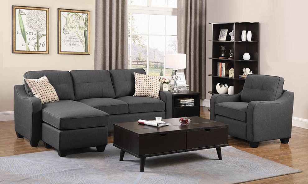 Gray linen-like fabric sectional sofa by Coaster