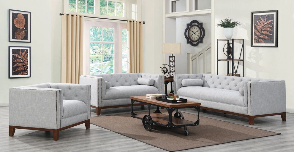 Light gray fabric tufted sofa by Coaster