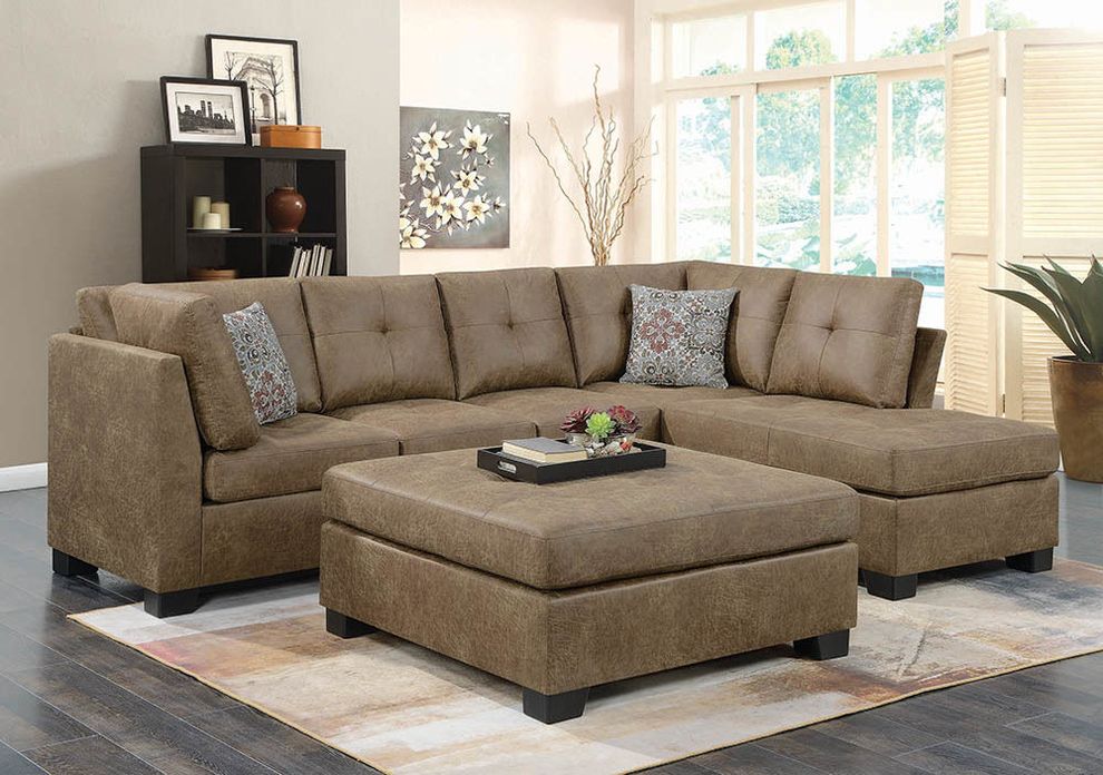 Transitional style golden brown microfiber sectional by Coaster