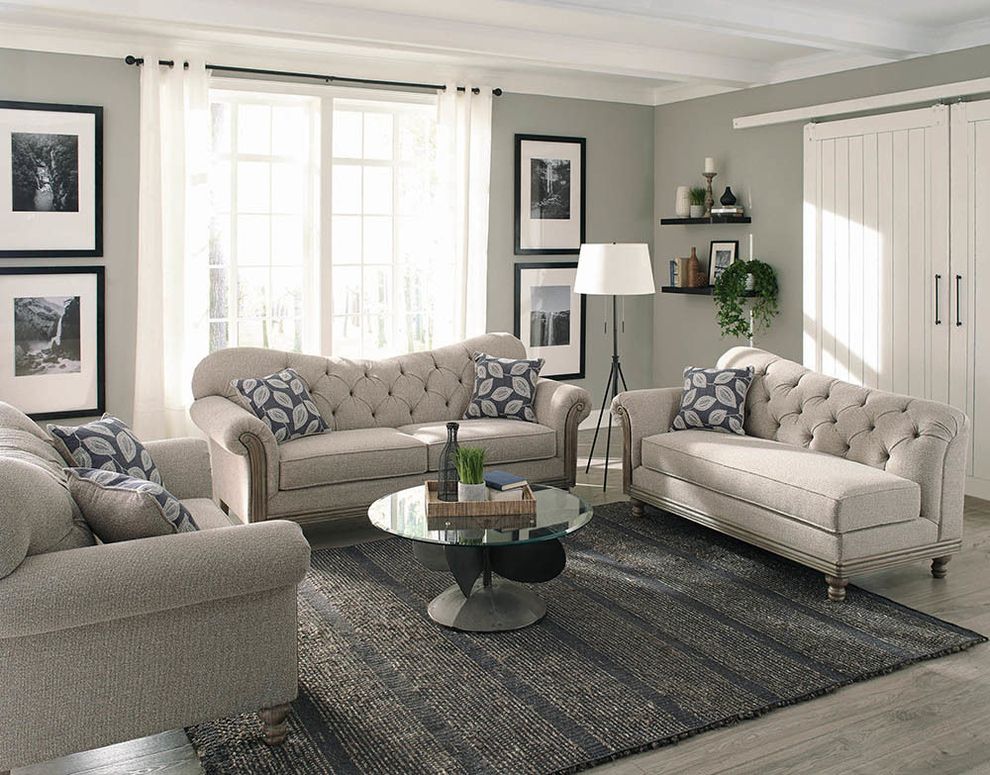Gray chenille fabric tufted back sofa by Coaster