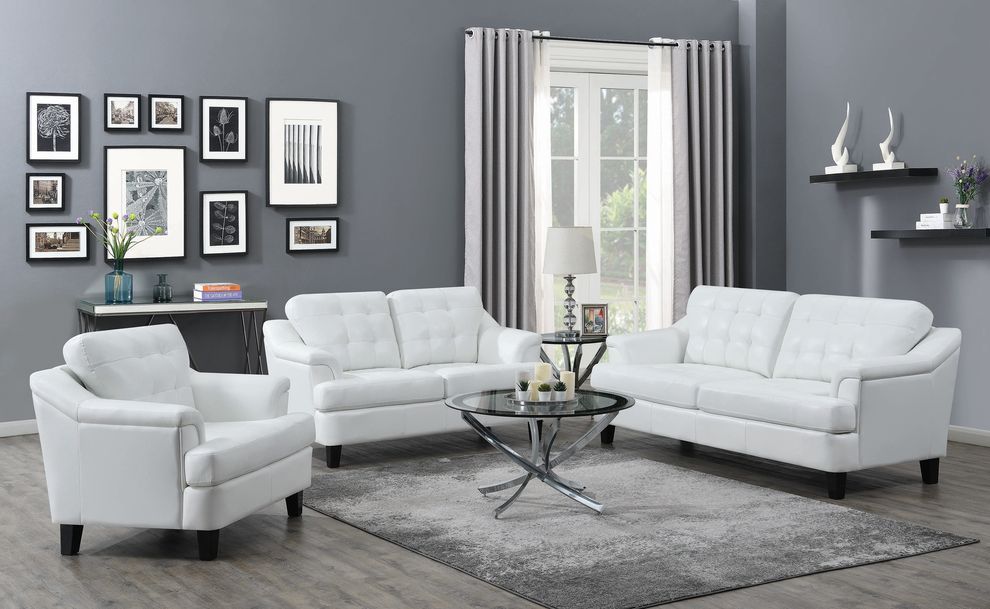 Snow white leatherette casual style sofa by Coaster
