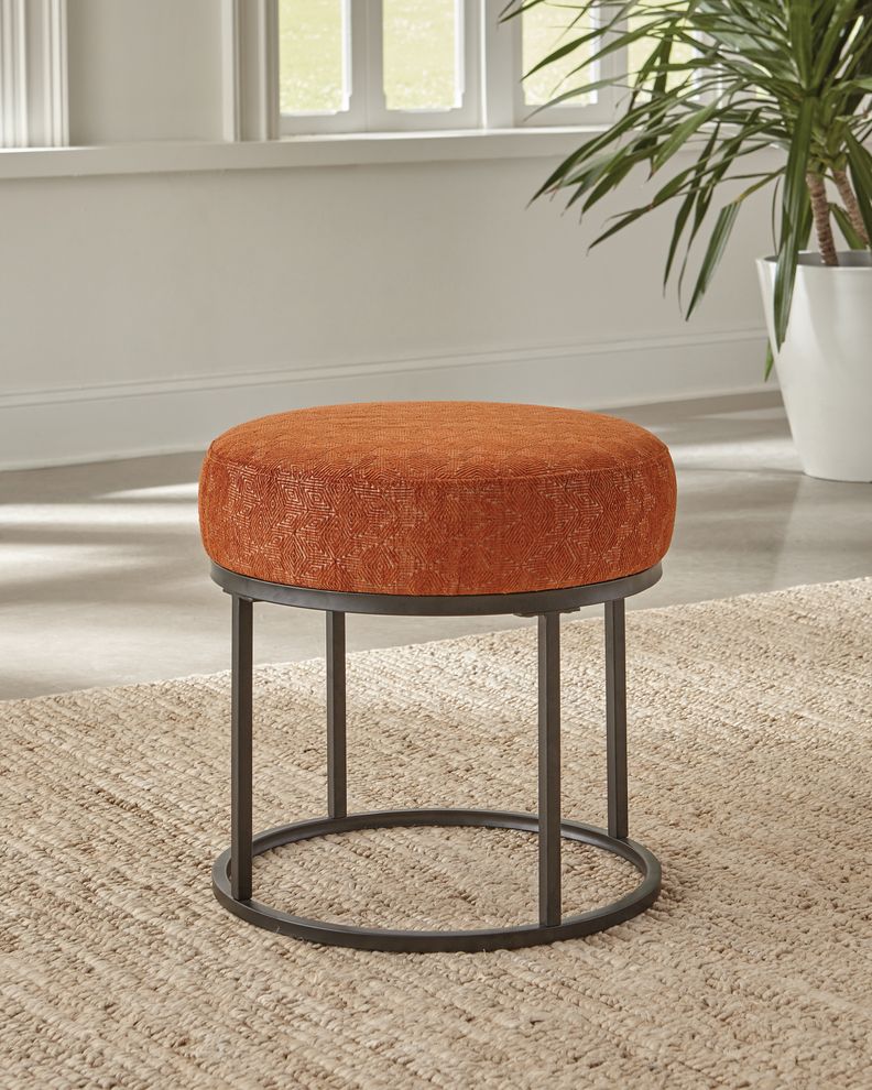 Round orange / nutmeg top chenille fabric ottoman by Coaster