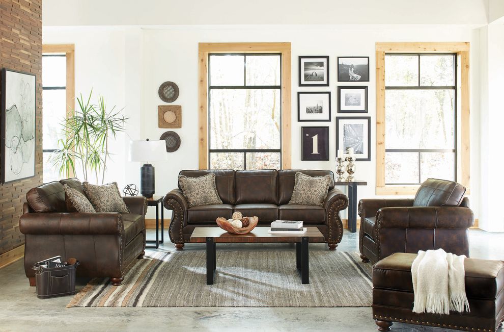 Dark brown microfiber nailhead trim classic sofa by Coaster