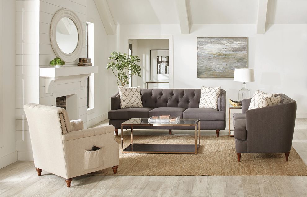 Linen-like gray / beige fabric sofa in barrel style by Coaster