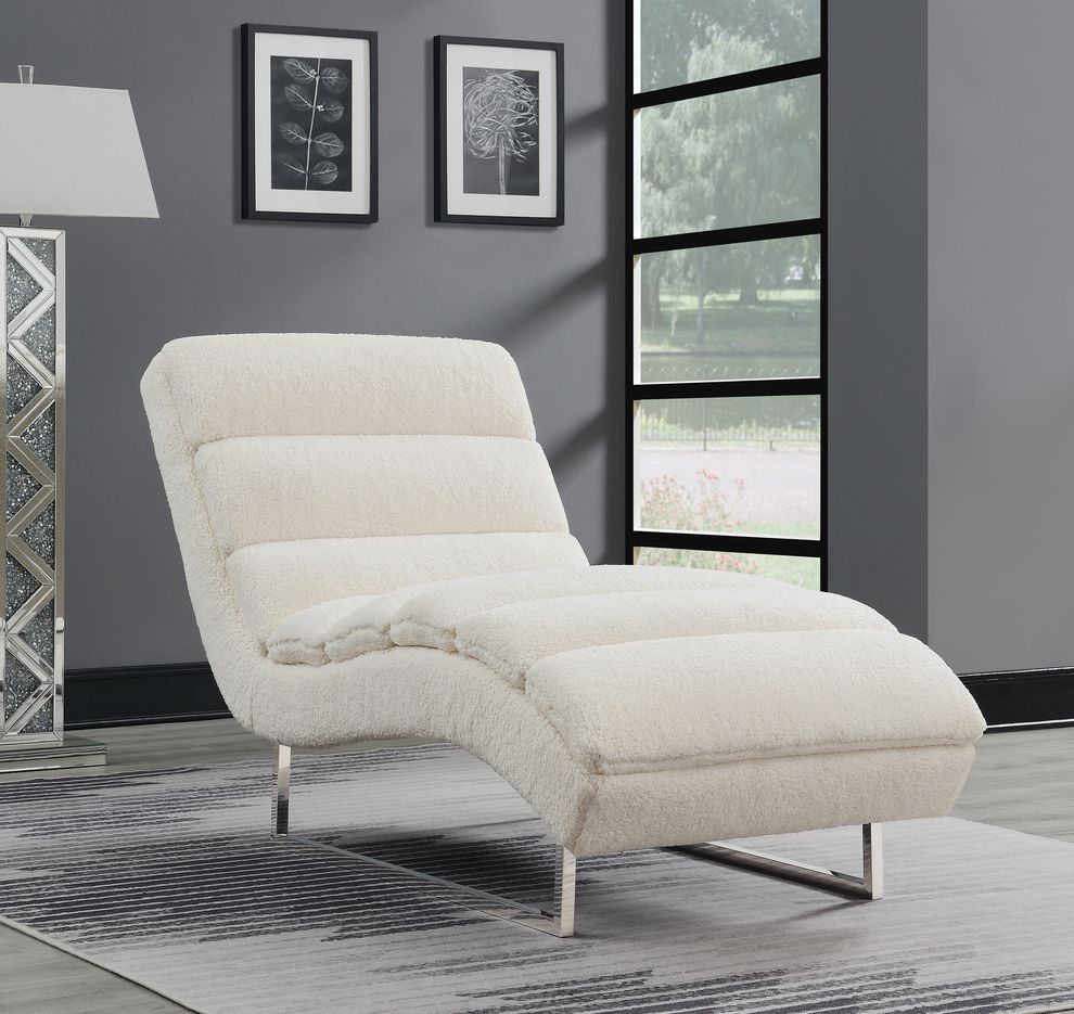 Faux sheepskin texture upholstered chaise by Coaster