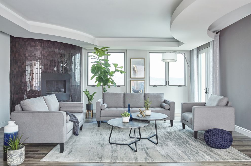 Mid-century design gray linen-like fabric tufted sofa by Coaster