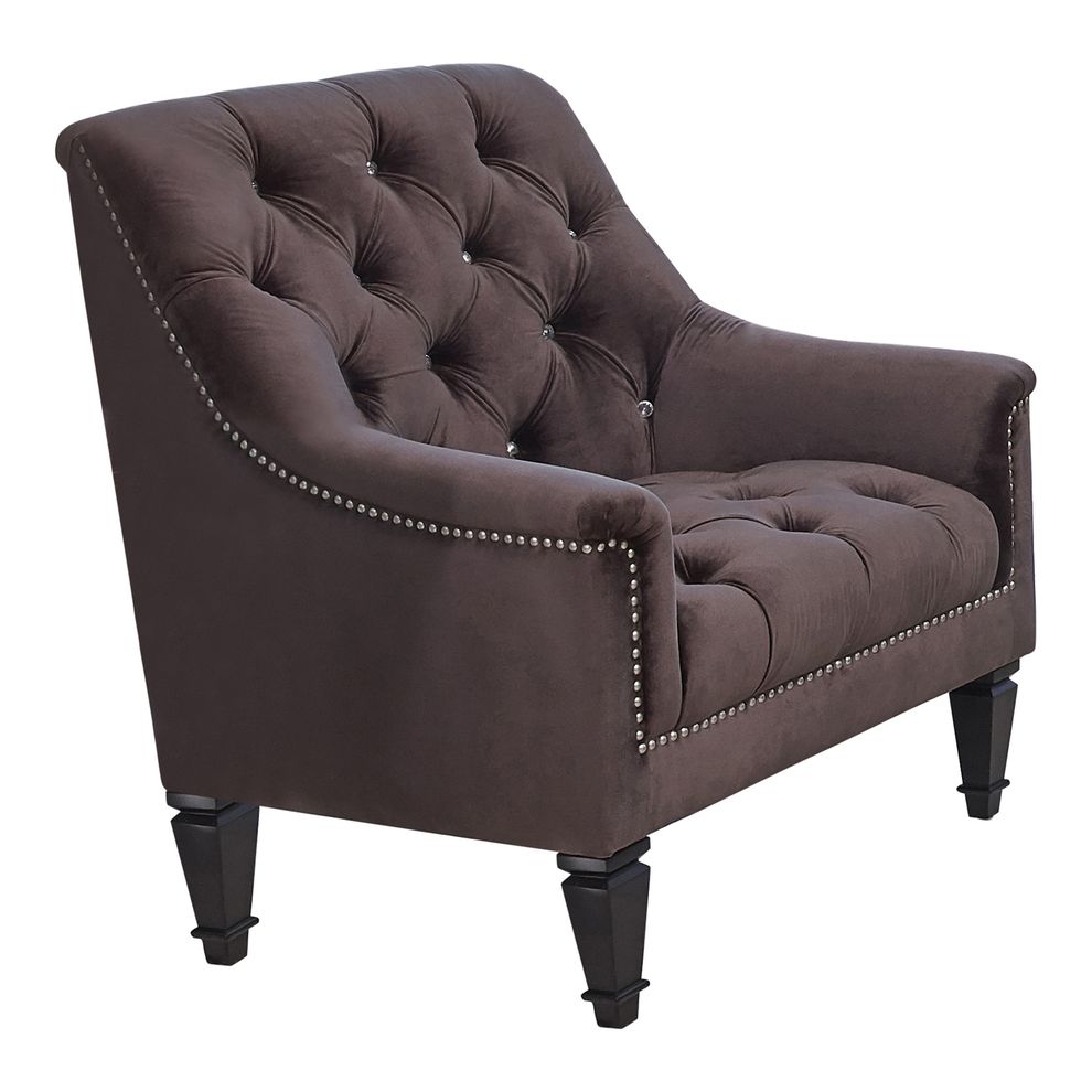 Traditional brown velvet tufted curved back chair by Coaster