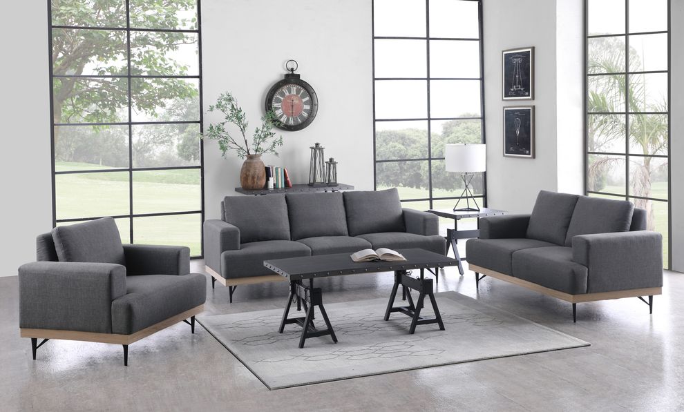 Charcoal gray faux linen fabric contemporary sofa by Coaster