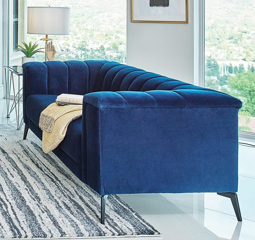 Beautiful matte, track free, navy blue loveseat by Coaster