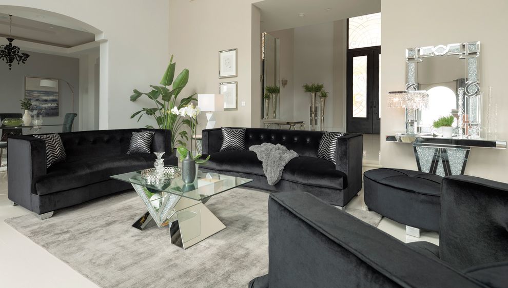 Black velvet fabric glam style sofa by Coaster