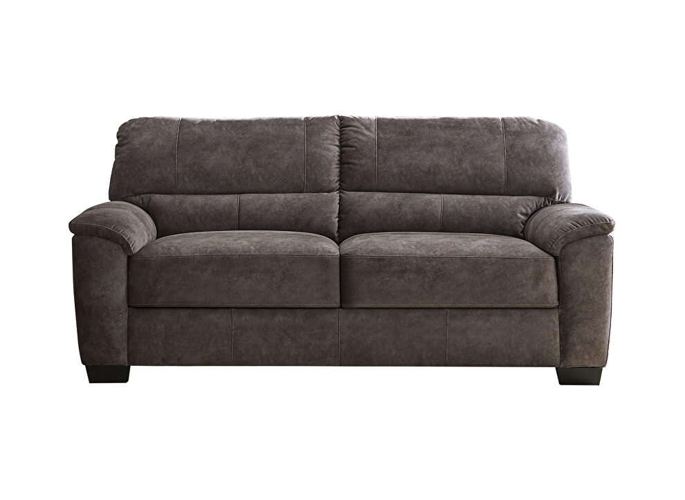 Velvety soft upholstery in a marbled charcoal gray loveseat by Coaster