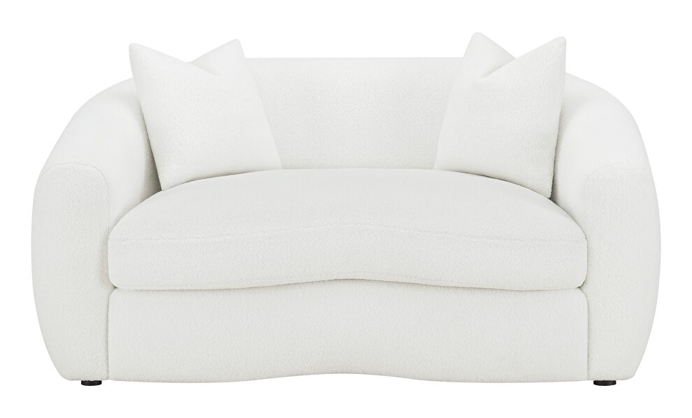 Upholstered tight back loveseat in white faux sheepskin by Coaster