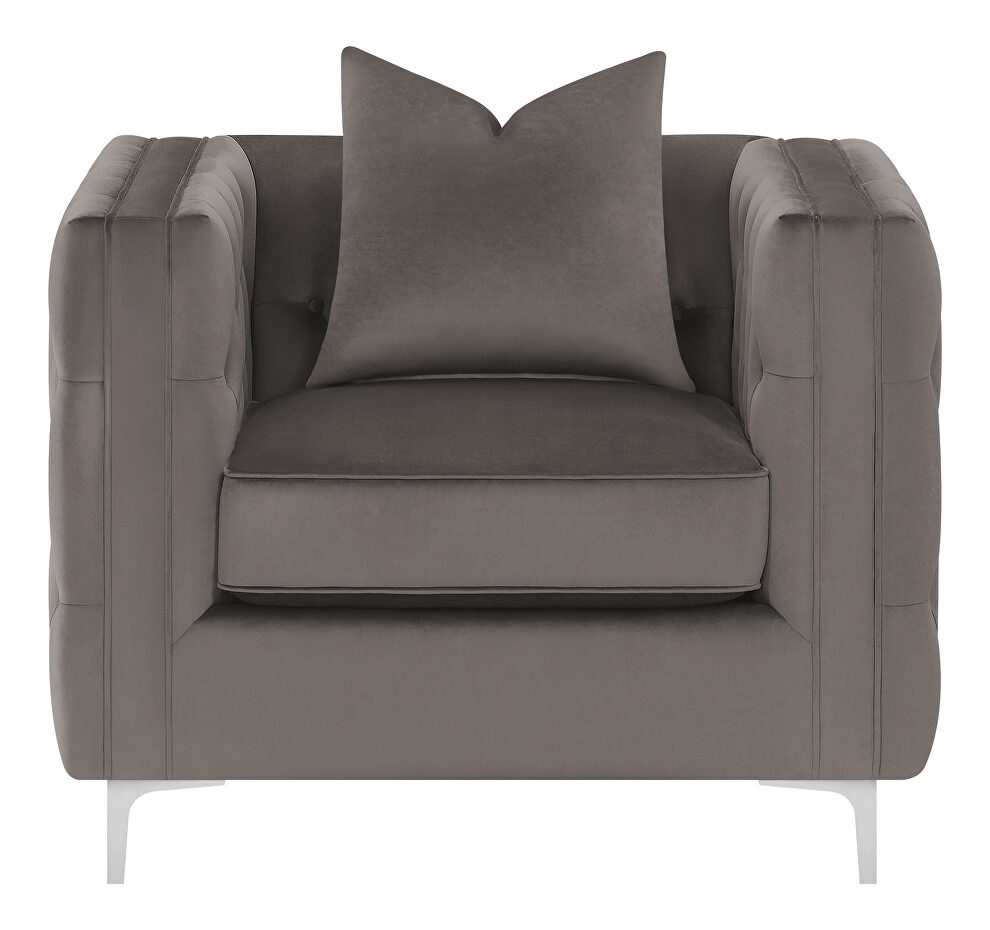 Tufted tuxedo arms chair in urban bronze fabric by Coaster