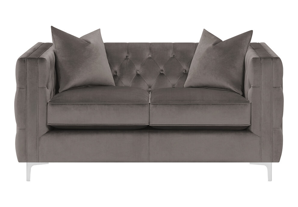 Tufted tuxedo arms loveseat in urban bronze fabric by Coaster