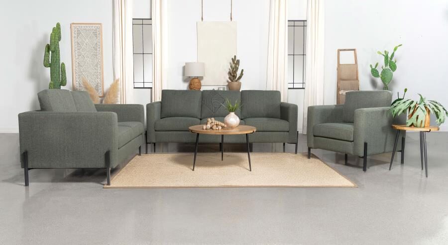 Upholstered track arms sofa in sage herringbone fabric by Coaster
