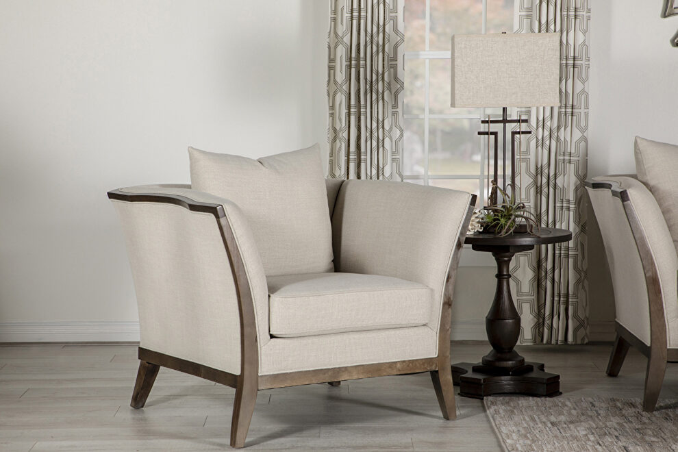 Beige linen-like fabric upholstery with coffee finish wood chair by Coaster