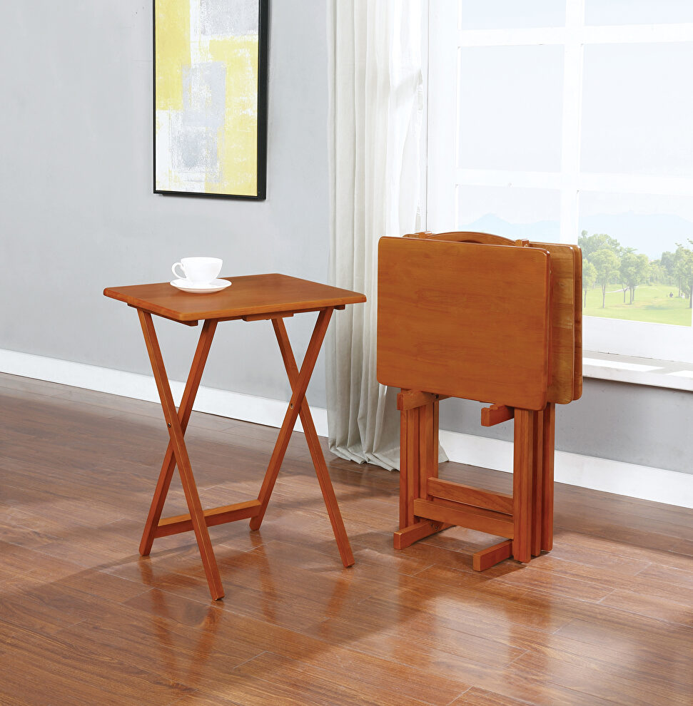 Brown tray table set with stand by Coaster