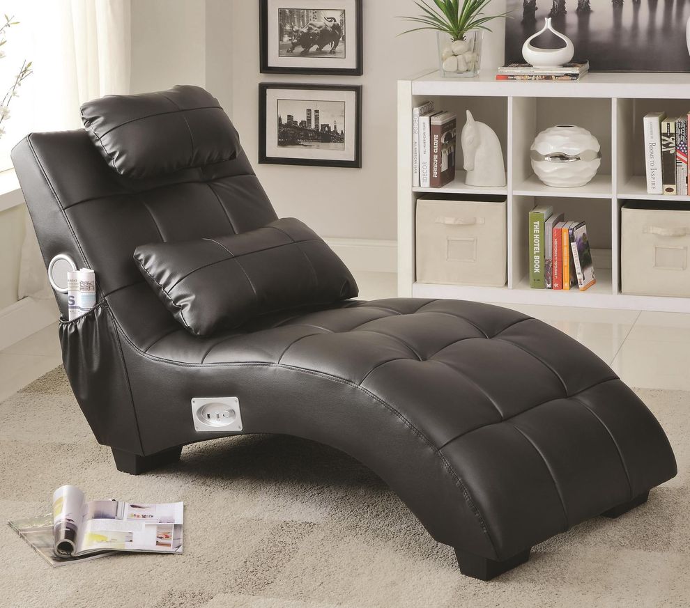 Black leatherette chaise by Coaster