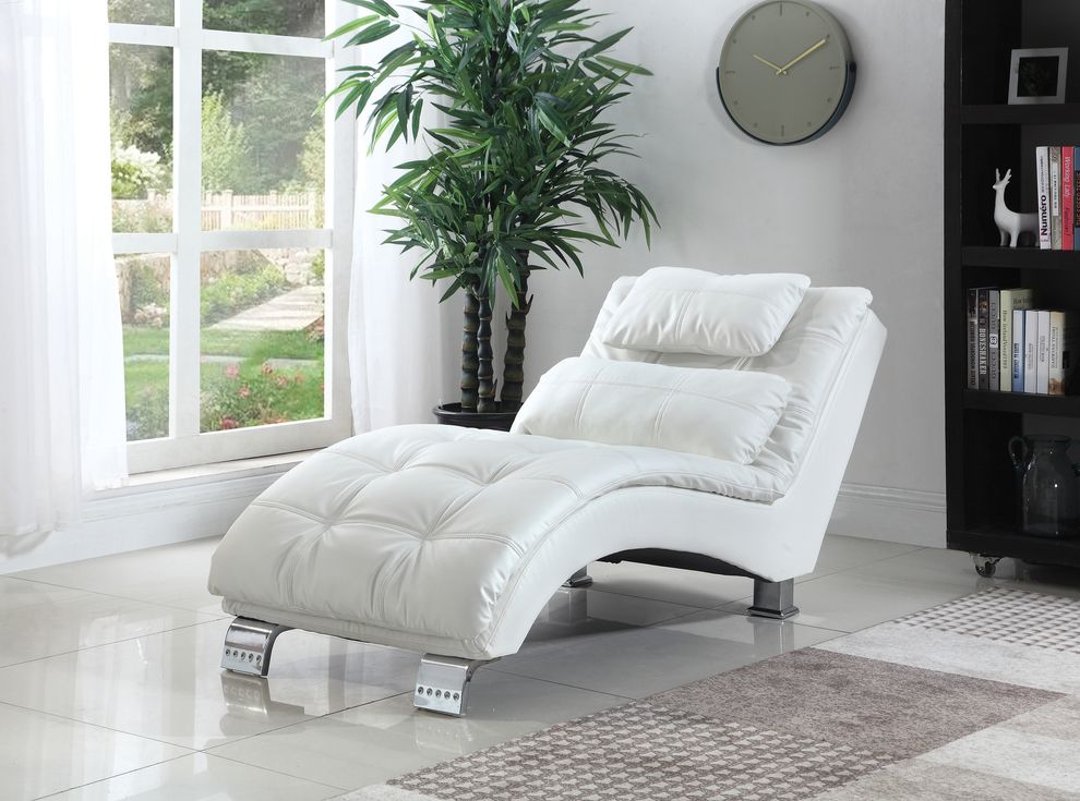 White leather chaise lounge chair by Coaster