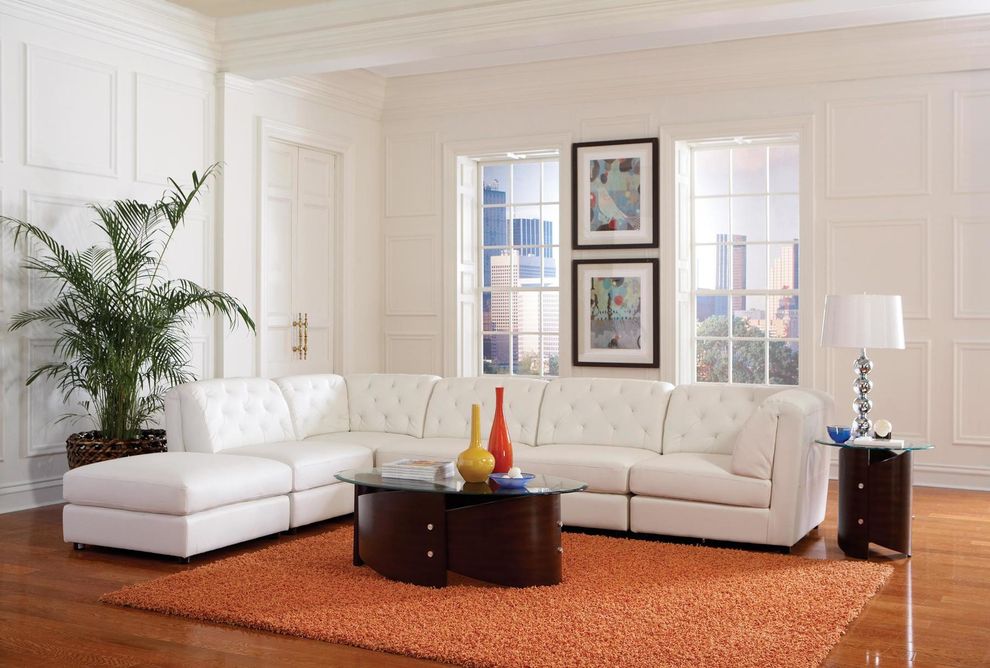 Modular white bonded leather sectional sofa by Coaster