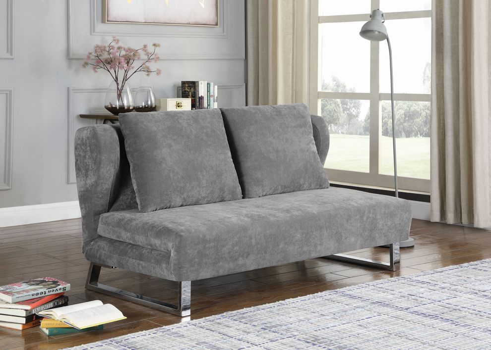 Velvet gray fabric sofa bed w/ chrome legs by Coaster