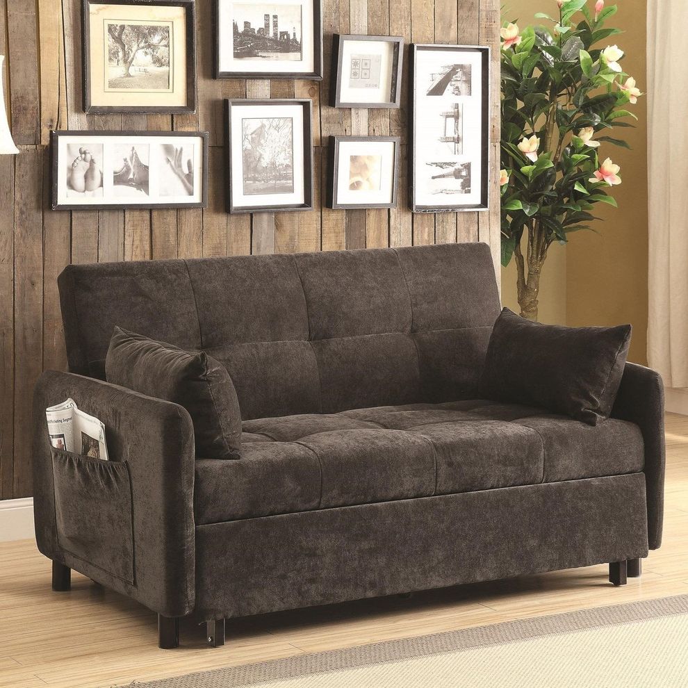 Dark brown twill fabric sleeper / sofa bed by Coaster
