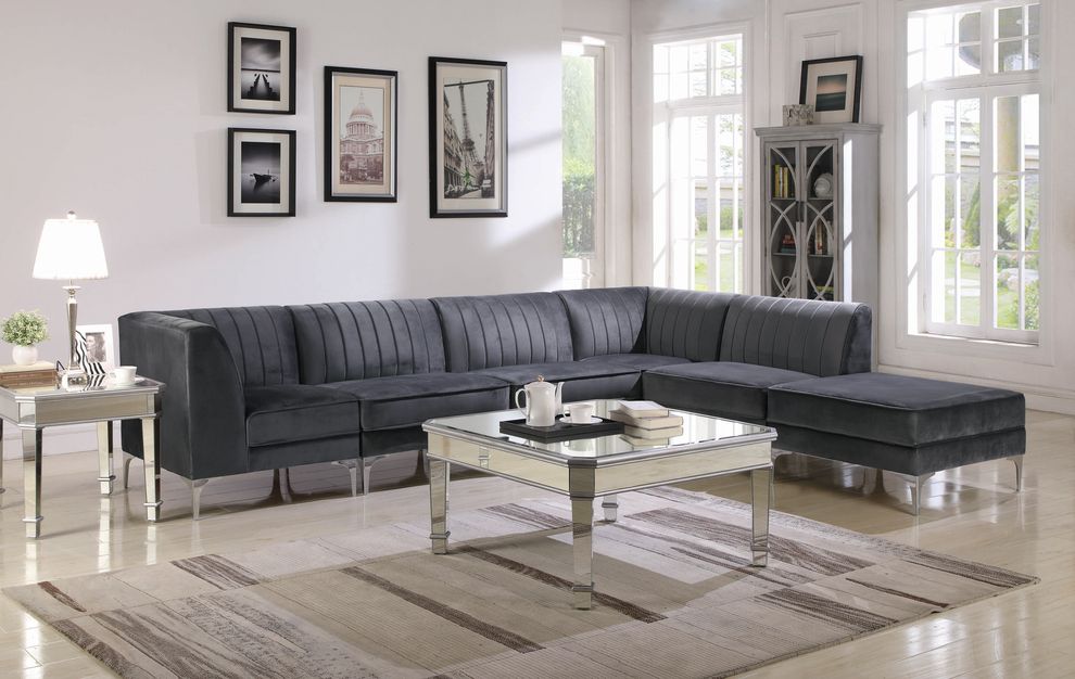 Contemporary glam style dark gray velvet modular sectional by Coaster