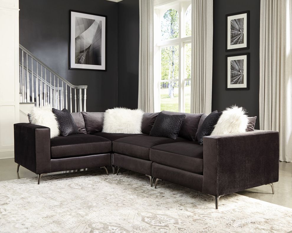 Dark charcoal velvet modular 4pcs sectional sofa by Coaster