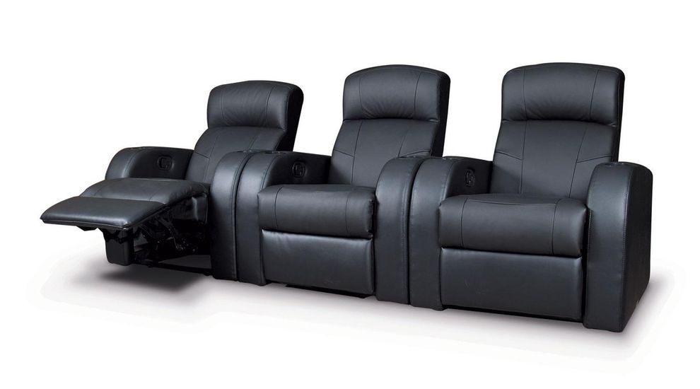 Black leather theater 3-seater recliner by Coaster