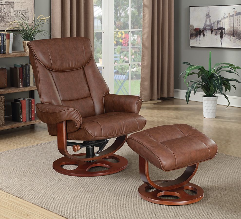 Transitional chestnut chair with ottoman by Coaster