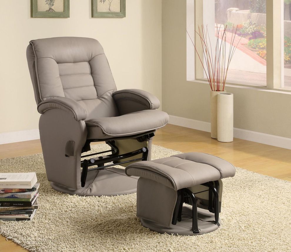 Stylish smooth glider beige chair + ottoman by Coaster