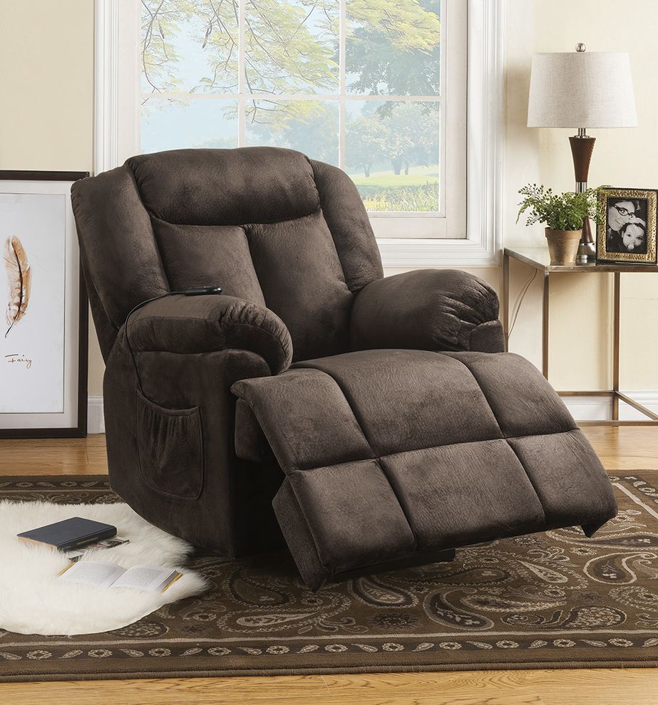 Casual power lift recliner chair in choc velvet by Coaster