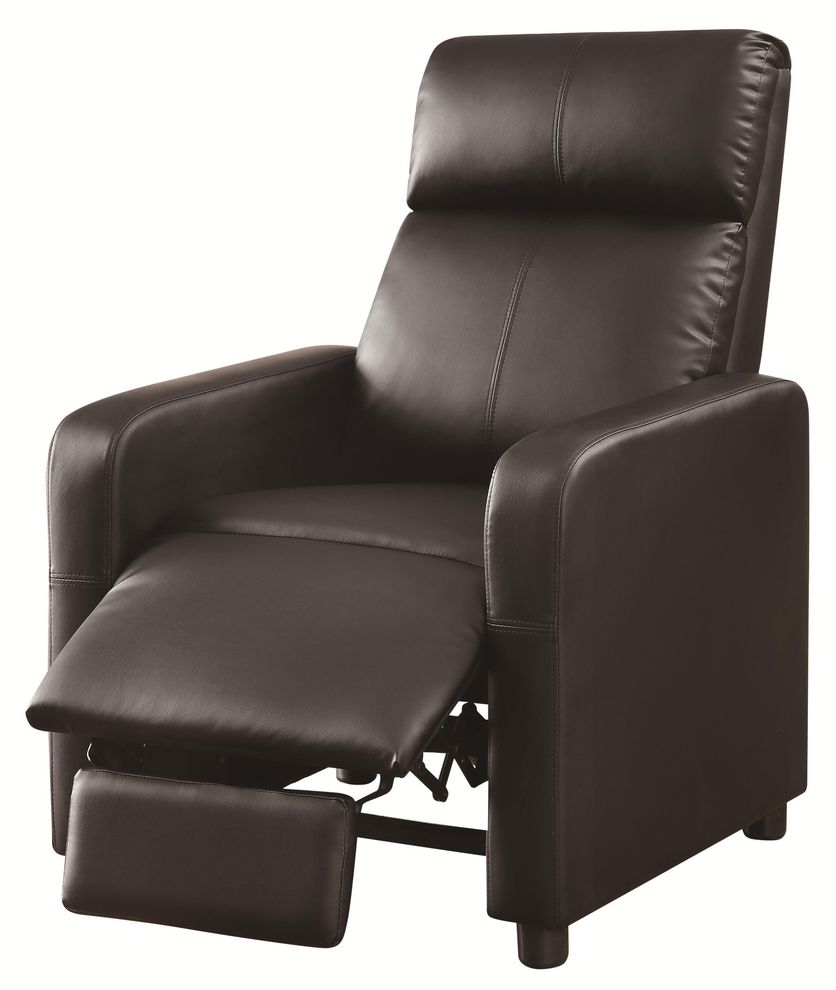 Push-back recliner chair in dark brown by Coaster