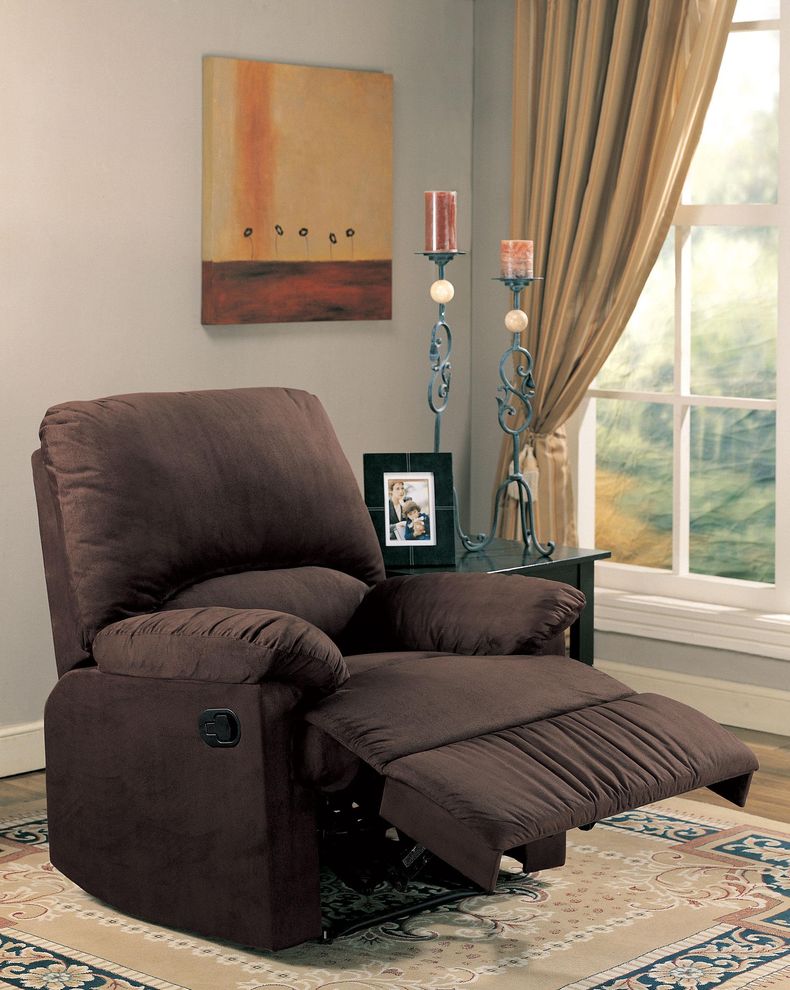 Brown microfiber casual recliner chair by Coaster
