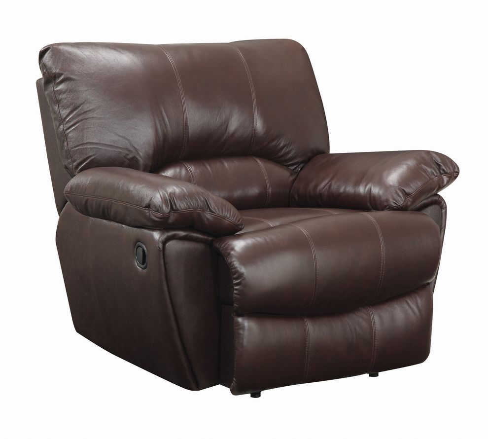 Brown leather recliner chair w/ padded arms by Coaster